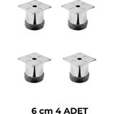 Mikasso 4 Adet 6 cm Mobilya Kanepe Baza Koltuk Metal Destek Yükseltici Ayağı Ayakları Krom Lüks 42 Çap Gri