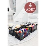 Mikasso 4 Adet Ahşap Saplı Görünüm Siyah Renk Plastik Mutfak | Banyo | Eşya Organizer Sepet Düzenleyici Set - Çok Renkli