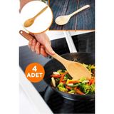 Mikasso ( 4 Adet ) Ahşap Tahta Kaşık Yemek Servis ve Pişirme Kaşığı 27 cm Çelik Çok Renkli