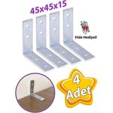 Mikasso 4 Adet Mobilya Eşya Dolap Duvar Sabitleyici Köşe Bağlantı L Demir Gönye Deprem Güvenliği 45x45x15mm