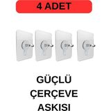 Mikasso 4 Adet Süper Güçlü Çerçeve Askısı Pin Delgisiz Vidalı Yapışkanlı Raf Tutucu Askı Beyaz