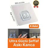 Mikasso 4 Adet Ultra Güçlü Suya Dayanıklı Iz Bırakmaz Şeffaf Mutfak Banyo Tablo Raf Ayna Tutucu Askı Kanca B