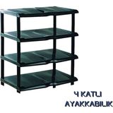 Mikasso 4 Katlı Siyah Plastik Ayakkabılık, Şık ve Pratik Ayakkabı Rafı Plastik Siyah Tr