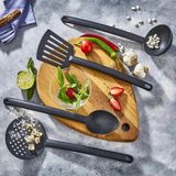 Mikasso 4 Parça Yanmaz Yapışmaz Teflon Kevgir, Kepçe, Kaşık, Spatula Seti Siyah-Gri Plastik Siyah