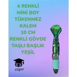 Mikasso 4 Renkli Mini Boy Tükenmez Kalem 10 cm Renkli Gövde Taşlı Başlık Çok Renkli Tükenmez Kalem Yeşil