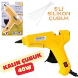 Mikasso 40W Sıcak Silikon Tabancası Açma Tuşlu - 5'li Kalın Çubuk - Çok Renkli