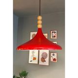 Mikasso 45 cm Çaplı Xl Kırmızı Ahşap Üç Boncuklu Avize Tekli Sarkıt Restoran Salon Mutfak Avizeleri Metal 1 - Çok Renkli