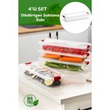 Mikasso 455-4 4lü Kilitli Kapaklı Yiyecek Erzak Saklama Kabı Seti - Buzdolabı Düzenleyici Organizeri 2,3lt P
