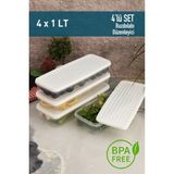 Mikasso 4'lü Beyaz Kapaklı Saklama Kabı, Buzdolabı Organizer Mikrodalga ve Difrize Uygun 4lt Plastik Beyaz