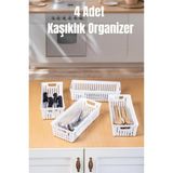 Mikasso 4’lü Beyaz Mutfak Çekmece Içi Düzenleyici – Kaşık Çatal Bıçak Organizeri, Plastik Düzenleme Kutusu P