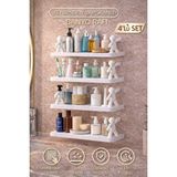 Mikasso 4'lü Figürlü Kendinden Yapışkanlı Craft Banyo Rafı Organizer Duvara Monte Mutfak Düzenleyici Beyaz P - Çok Renkli