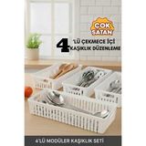 Mikasso 4'lü Modüler Kaşıklık Seti - Mutfak Düzenleyici Çekmece Içi Organizer Bıçaklık Kepçelik Plastik Beya