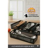 Mikasso 4'lü Modüler Kaşıklık Seti - Mutfak Düzenleyici Çekmece Içi Organizer Bıçaklık Kepçelik Plastik Siya