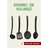 Mikasso 4’lü Mutfak Seti – Kepçe, Kevgir, Spatula, Kaşık – 220°C Dayanıklı Siyah Plastik Siyah