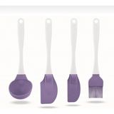 Mikasso 4'lü Servis Seti Silikon Spatula Kepçe Yumurta Fırçası Çeyiz Seti Silikon Mor