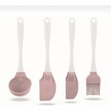 Mikasso 4'lü Servis Seti Silikon Spatula Kepçe Yumurta Fırçası Çeyiz Seti Silikon Pembe