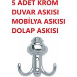 Mikasso 5 Adet Beşel Metal Vestiyer Askı Sarıklı Duvar Askısı Mobilya Askısı Metal Dolap Elbise Askılığı Bej