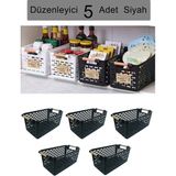 Mikasso 5 Adet Çok Amaçlı Plastik Tutacaklı Organizer Sepet - Dolap Içi & Çekmece & Banyo Düzenleyici Sepet