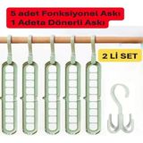 Mikasso 5 Adet Fonksiyonlu Dolap Içi Düzenleyici Organizer Askı Tişört Gömlek Elbise Askısı-Yeşil Plastik Ye