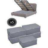 Mikasso 5 Adet Kapitoneli Bazaaltı Hurç 60X40X22 - Büyük Boy Baza Hurcu(Antrasit) Tela 60 x 40 Gri Tr