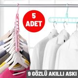 Mikasso ( 5 Adet ) Pratik Çok Fonksiyonlu 9 Gözlü Sihirli Akıllı Askı- 9 Bölmeli Oynar Başlıklı Askı Plastik