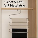 Mikasso 5 Bölmeli Metal Elbise Askısı 1 Adet Giysi Pantolon Eşarp Fular Kıyafet Askısı Vıp Metal Gümüş Tr