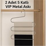 Mikasso 5 Bölmeli Metal Elbise Askısı 2 Adet Giysi Pantolon Eşarp Fular Kıyafet Askısı Vıp Metal Metalik Tr