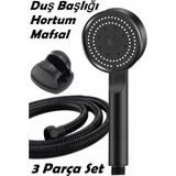 Mikasso 5 Fonksiyonlu Duş Başlığı Duş Hortumu 150 cm ve Duş Askısı Mafsal Set Siyah Plastik