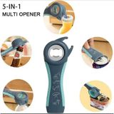 Mikasso 5 In 1 Çok Amaçlı Konserve Şişe ve Kavanoz Açacağı - Ergonomik Pratik Mutfak Aleti Turkuaz