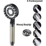 Mikasso 5 Kademeli Filtreli Basınçlı Duş Başlığı Su Tasarruflu Masajlı El Duşu Başlığı Siyah Çok Renkli Plas
