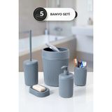 Mikasso 5 Parça Gri Plastik Banyo Seti – Çöp Kovası, Klozet Fırçası, Sıvı Sabunluk, Diş Fırçalık, Sabunluk P - Çok Renkli