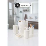 Mikasso 5 Parça Krem Plastik Banyo Seti – Çöp Kovası, Klozet Fırçası, Sıvı Sabunluk, Diş Fırçalık, Sabunluk - Çok Renkli