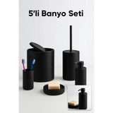 Mikasso 5 Parça Siyah Banyo Seti Yuvarlak Çöp Kovası Tuvalet Fırçası Sabunluk Fırçalık Modern Belirtilmemiş - Çok Renkli