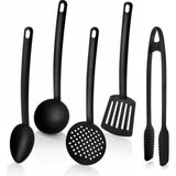 Mikasso 5 Parça Yanmaz Yapışmaz Teflon Kaplama Servis Seti Kepçe Kevgir Spatula Kaşık Plastik Servis Takımı