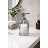 Mikasso 500 ml Cam Sıvı Sabunluk Krom Başlıklı Şeffaf Cam Sabun Dispenseri, Banyo Mutfak Tezgah Üstü Cam Mav - Çok Renkli