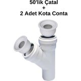 Mikasso 50'lik Y Çatal Pvc Pimaş Boru (Kalınlığı 3.2) Atık Su Dublex Pvc Boru 50 mm + 2 Adet Adaptör Conta