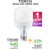 Mikasso 50W Torch Ultra Güçlü LED Ampül 1 Adet Tasarruflu Ultra Parlak 6500K Beyaz Işık Büyük Ampül E27