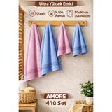 Mikasso 50X90 70X140 cm Amore Bath 4'lü Banyo Havlu Takımı, Plaj Havlusu, Hamam Takımı, Çeyizlik Havlu, Spa - Çok Renkli
