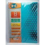 Mikasso 5+3 Bölümlü 200 Yaprak A4 Sipralli Ayraçlı Defter 5 Kareli 3 Çizgili Çoklu Defter Sert Spiralli Kare - Çok Renkli