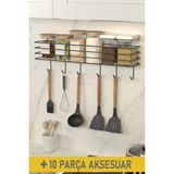 Mikasso 55 cm Askılı Mutfak Rafı Tezgah Üstü Düzenleyici Baharatlık Organizer Vidalı ve Yapışkanlı Metal Siy - Çok Renkli