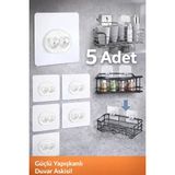 Mikasso 5’li Kendinden Süper Yapışkanlı Duvar Askısı- Güçlü Tutuş Kanca, Raf ve Organizer Tutucu (5 Adet) Be