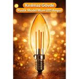 Mikasso 5W 400 Lümen Mum Model Rustik LED Ampul – Sarı Işık | Kırılmaz Gövde Dekoratif Ampul Vintage