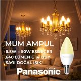 Mikasso 6.5W LED Mum Ampul 2700K Doğal Sarı Işık | 50W Eşdeğer | Tasarruflu & Göz Yormaz