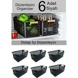 Mikasso 6 Ad Çok Amaçlı Tutacaklı Organizer Sepet - Dolap Içi ve Buzdolabı Düzenleyici Sepet Siyah Plastik 2