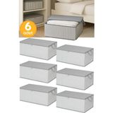 Mikasso 6 Adet - Antrasit Çizgili Büyük Boy Baza Altı ve Çekyat Tipi Hurç 65 x 45 x 22 cm Polipropilen 45 x