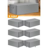 Mikasso 6 Adet - Büyük Boy Baza Altı ve Çekyat Hurç 65 x 45 x 22 cm - Gri Polipropilen 45 x 64 Gri Tr