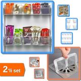 Mikasso 6 Adet Buzdolabı Içi Mini Organizer Kutu + 10 Adet Yapışkanlı Saç Toplayıcı Gider Koruyucu - 2li Set