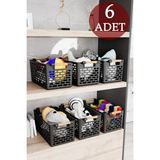Mikasso 6 Adet Siyah Sepet Ahşap Görünümlü Tutamaçlı Çok Amaçlı Sepet Organizer Düzenleyici Set Plastik Siya - Çok Renkli