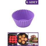 Mikasso 6 Adet Yapışmaz Silikon Muffin Kek Kalıbı - Tüm Hava Fritözleri ve Airfryer Uyumlu Silikon Çok Renkl