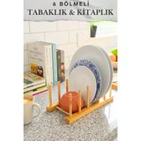 Mikasso 6 Bölmeli Doğal Bambu Bulaşıklık & Kitaplık - 25 x 12 cm Bambu Bej
